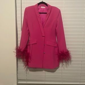 Hot pink feather blazer dress